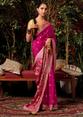Magenta Pink Woven Pure Viscose Dola Silk Banarasi Saree