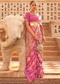 Crepe Pink Woven Royal Traditional Patola Silk Saree