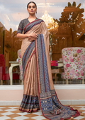 Beige Woven Pure Handloom Khaddi Jute Silk Saree