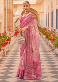 Crepe Pink Woven Chiffon Patola Saree
