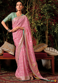 Pastel Pink Woven Pure Viscose Dola Silk Banarasi Saree
