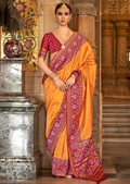 Mustard Yellow Woven Royal Traditional Patola Silk Saree