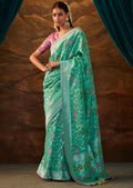 Turquoise Green Zari & Resham Woven Designer Banarasi Silk Saree