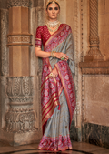 Grey Woven Royal Traditional Patola Silk Saree
