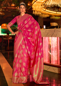 Ruby Pink Zari Woven Pure Handloom Banarasi Silk Saree