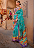 Cyan Blue Woven Patola Silk Saree