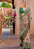 Jade Green & White Woven Patola Silk Saree