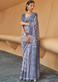 Grey Woven handloom Chanderi Cotton Saree