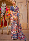 Steel Blue & White Woven Patola Silk Saree
