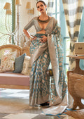 Teal Blue Woven Pure Handloom Tissue Silk Saree