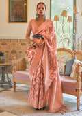 Peach Orange Woven Pure Handloom Tissue Silk Saree