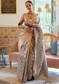 Grey Woven Pure Handloom Tissue Silk Saree