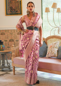 Berry Pink Woven Pure Handloom Tissue Silk Saree