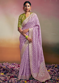 LAVENDER PURPLE WOVEN PURE CHINON CHIFFON DESIGNER SILK SAREE