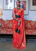 Orange Zari Woven Pure Handloom Silk Saree