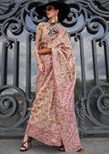 Beige Off White Woven Pure Handloom Parsi Organza Silk Saree