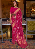RUBY RED COPPER ZARI WOVEN PURE KHADDI GEORGETTE BANARASI SAREE