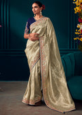 BALLET WHITE HEAVY EMBROIDERED BROCADE DESIGNER KANJIVARAM SILK SAREE