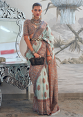 Light Blue Woven Pure Handloom Kashmiri Jamewar Saree