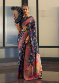 Navy Blue Woven Pure Handloom Kashmiri Jamewar Silk Saree