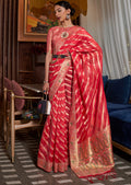 Red Two Tone Meenakari Woven Pure Organza Silk Saree