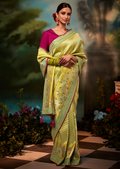 LIME GREEN HEAVY EMBROIDERED DESIGNER KANJIVARAM SILK SAREE