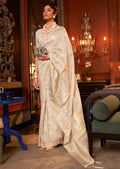 PEARL WHITE ZARI WOVEN HANDLOOM BANARASI SILK SAREE