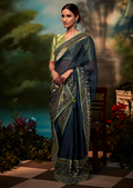 NAVY BLUE PURE TISSUE SILK DESIGNER SAREE