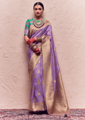 LAVENDER PURPLE PURE CREPE SILK DESIGNER KHADDI BANARASI SAREE