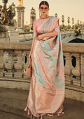 Peach Woven Pure Handloom Banarasi Satin Silk Saree