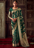 BOTTLE GREEN MEENAKARI WOVEN DESIGNER BANARASI SILK SAREE