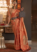 Golden Orange Zari Woven Pure Handloom Kanjivaram Silk Saree