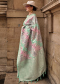 Mint Green Woven Pure Handloom Banarasi Satin Silk Saree