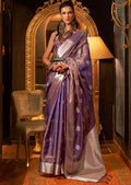 Violet Zari Woven Two Tone Pure Handloom Organza Silk Saree
