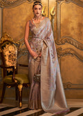 Pale Lavender Zari Woven Handloom Pure Banarasi Satin Silk Saree
