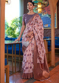 Carnation Pink Copper Zari Woven Pure Shimmer Organza Silk Saree
