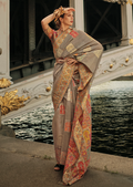 Pastel Brown Woven Pure Handloom Kashmiri Jamewar Silk Saree