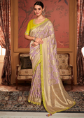 LAVENDER PURPLE PURE CREPE SILK DESIGNER BANARASI SAREE