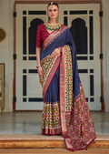 Midnight Blue Woven Traditional Patola Silk Saree