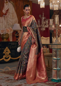 Black Woven Pure Handloom Kashmiri Jamewar Silk Saree