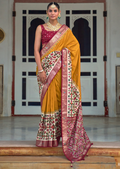 Mustard Yellow Woven Traditional Patola Silk Saree