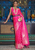 Hot Pink Zari Woven Handloom Pure Banarasi Satin Silk Saree