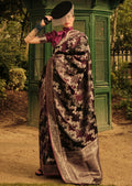 Burnt Maroon Woven Pure Handloom Banarasi Satin Silk Saree