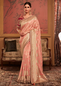 PEACH PURE CREPE SILK DESIGNER BANARASI SAREE