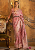 Pastel Pink Zari Woven Handloom Pure Banarasi Satin Silk Saree