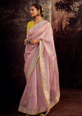 LIGHT PINK PURE TISSUE SILK DESIGNER SAREE