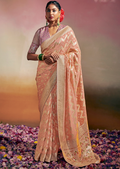 PEACH WOVEN PURE CHINON CHIFFON DESIGNER SILK SAREE