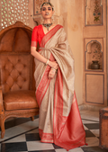 Beige Woven Royal Patola Kanjivaram Silk Saree
