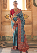 Teal Blue Traditional Royal Patola Silk Saree