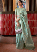 Mint Green Zari Woven Pure Handloom Banarasi Silk Saree